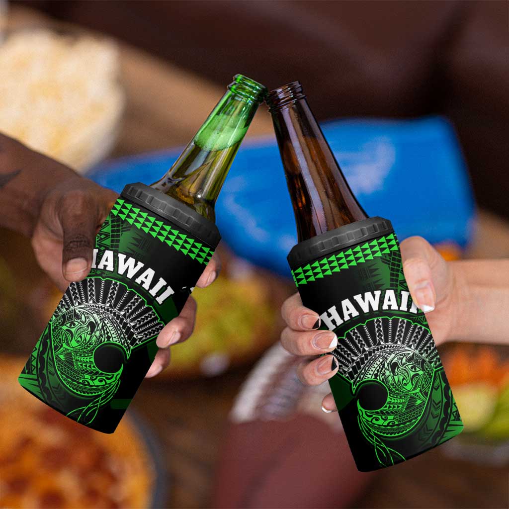 Hawaii 4 in 1 Can Cooler Tumbler Kakau Warrior Helmet Gradient Green Polynesian LT14 - Polynesian Pride