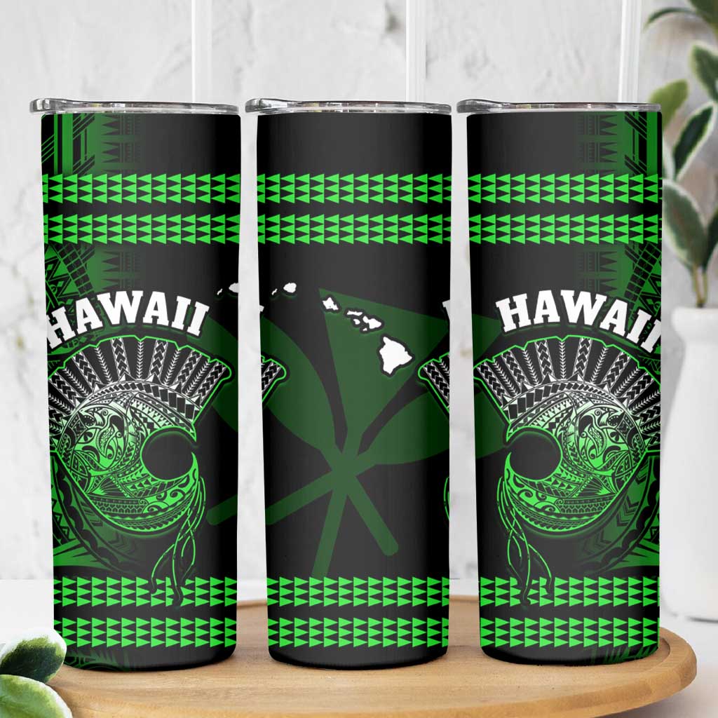 Hawaii Skinny Tumbler Kakau Warrior Helmet Gradient Green Polynesian LT14 - Polynesian Pride