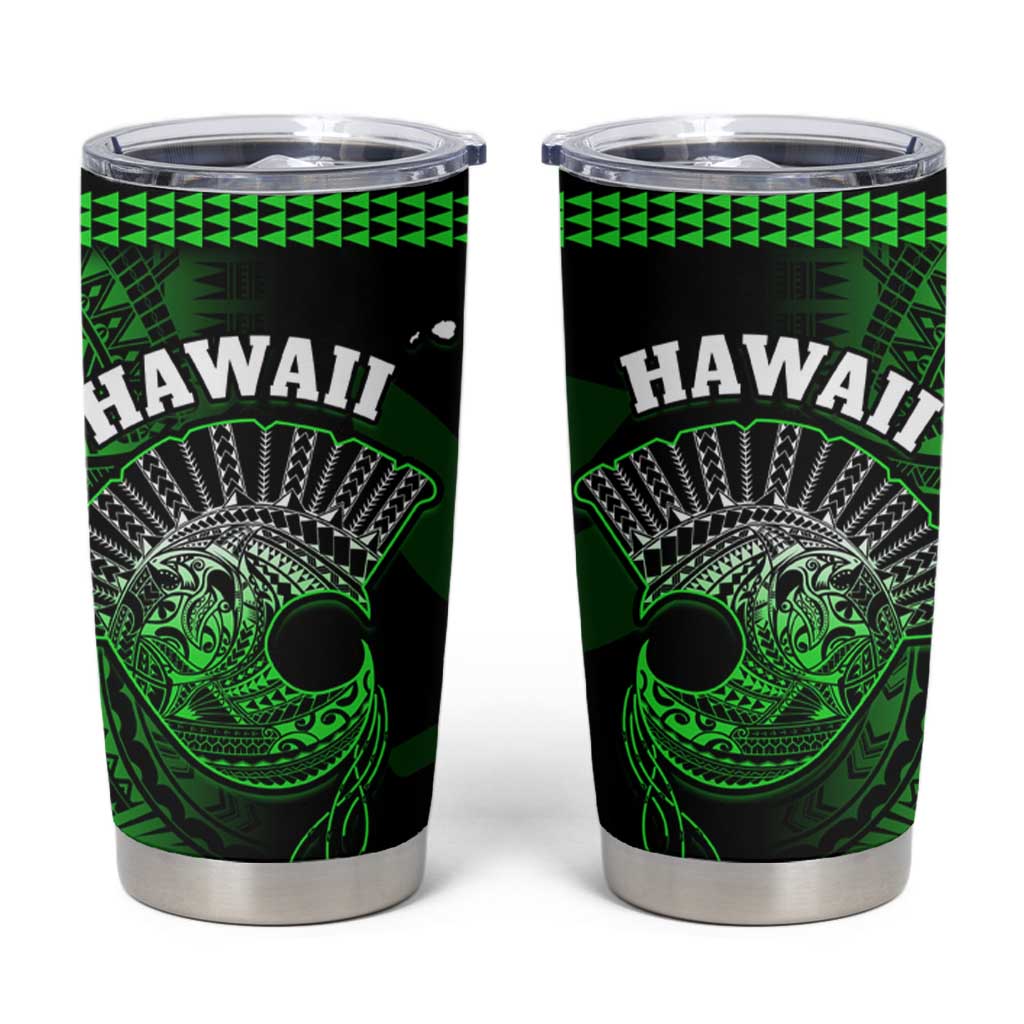 Hawaii Tumbler Cup Kakau Warrior Helmet Gradient Green Polynesian LT14 Green - Polynesian Pride