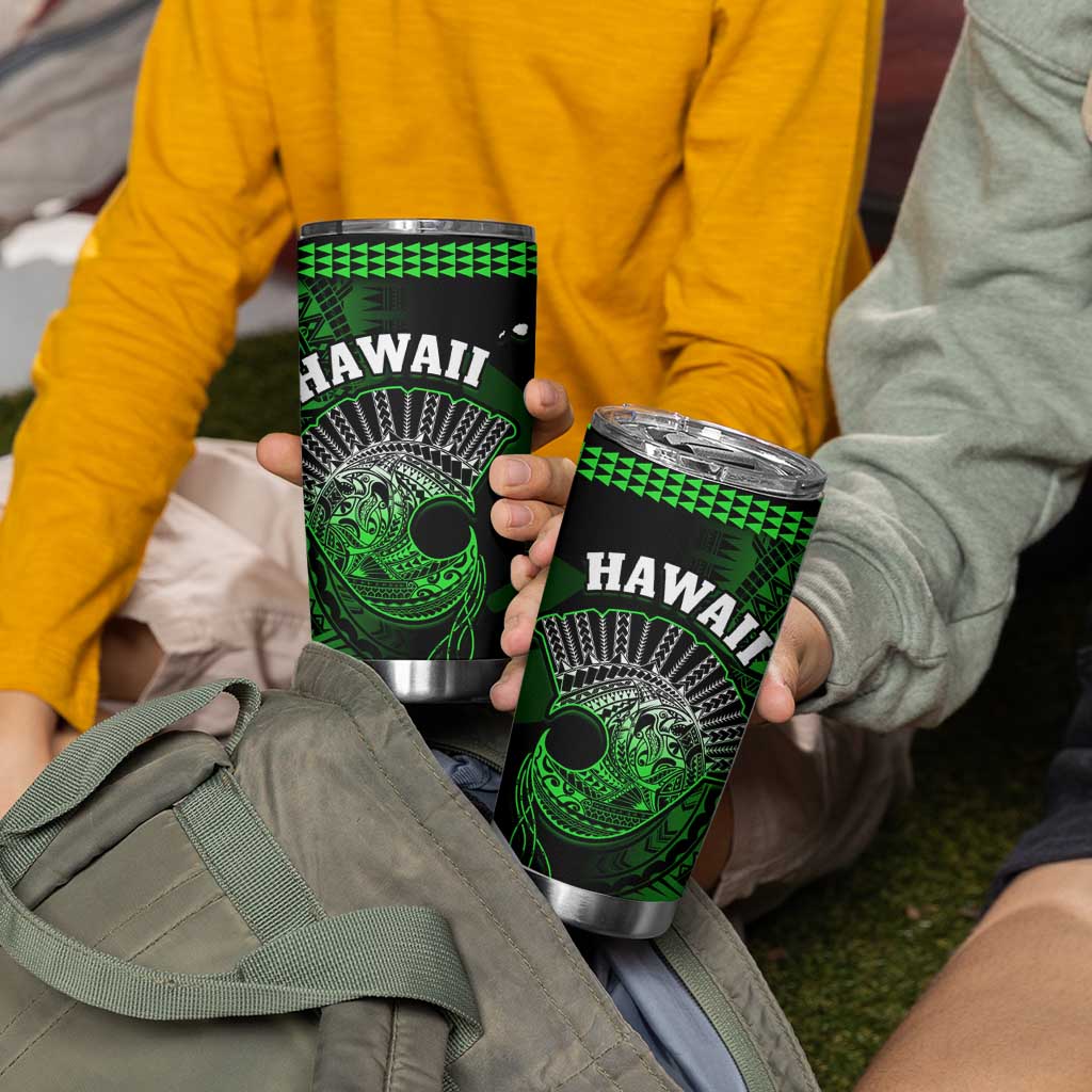 Hawaii Tumbler Cup Kakau Warrior Helmet Gradient Green Polynesian LT14 - Polynesian Pride