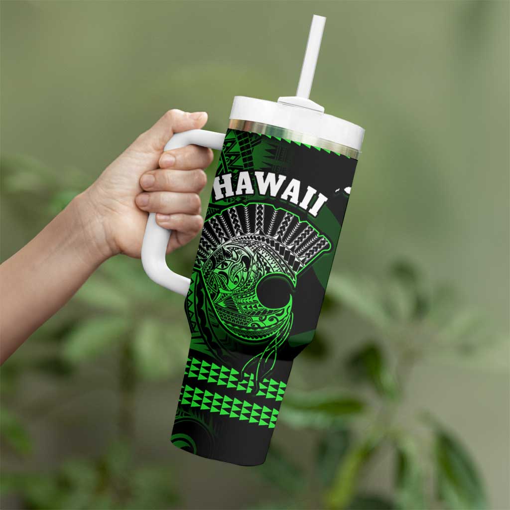 Hawaii Tumbler With Handle Kakau Warrior Helmet Gradient Green Polynesian LT14 - Polynesian Pride