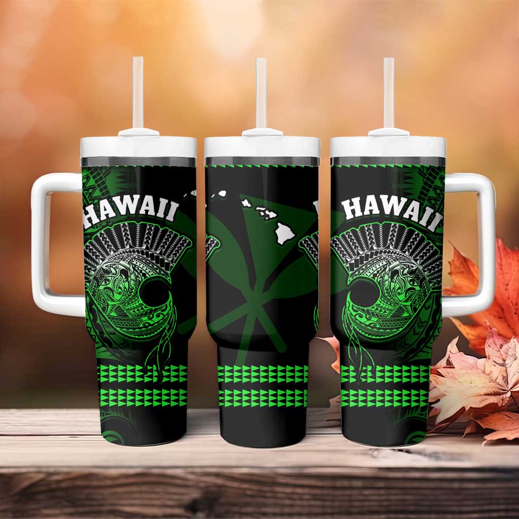 Hawaii Tumbler With Handle Kakau Warrior Helmet Gradient Green Polynesian LT14 - Polynesian Pride
