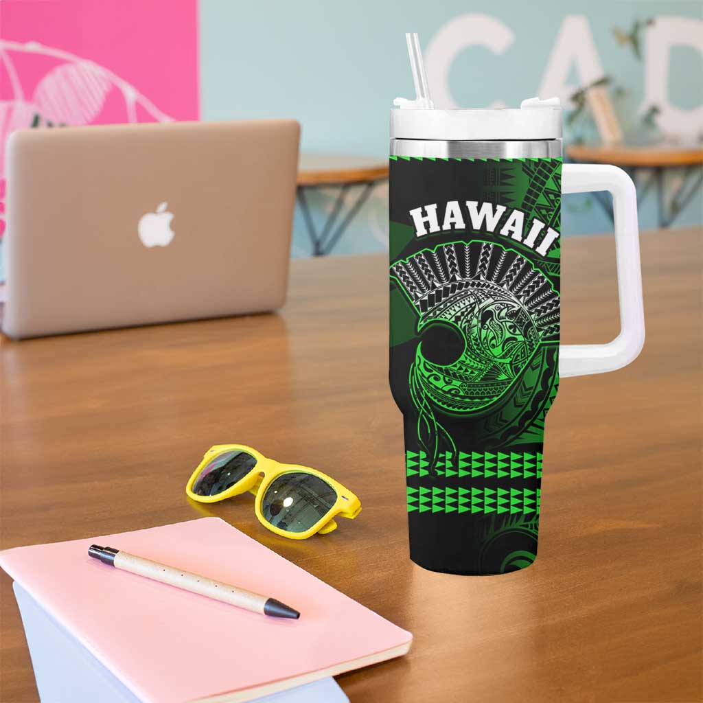 Hawaii Tumbler With Handle Kakau Warrior Helmet Gradient Green Polynesian LT14 - Polynesian Pride