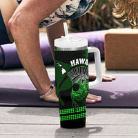 Hawaii Tumbler With Handle Kakau Warrior Helmet Gradient Green Polynesian LT14 - Polynesian Pride