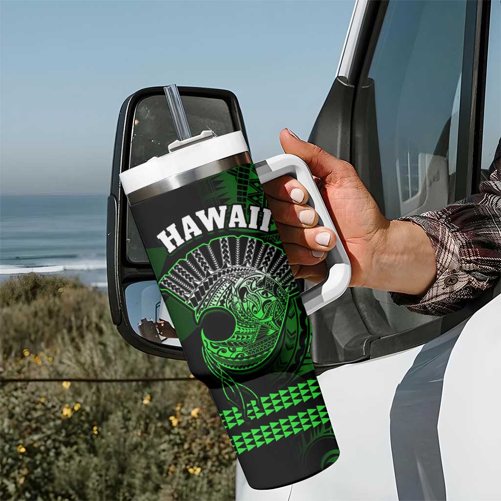 Hawaii Tumbler With Handle Kakau Warrior Helmet Gradient Green Polynesian LT14 - Polynesian Pride