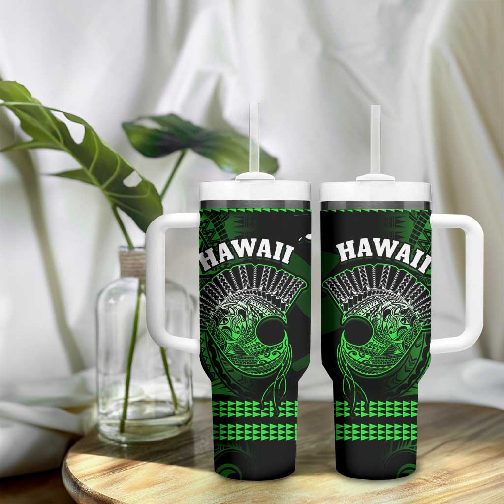 Hawaii Tumbler With Handle Kakau Warrior Helmet Gradient Green Polynesian LT14 - Polynesian Pride