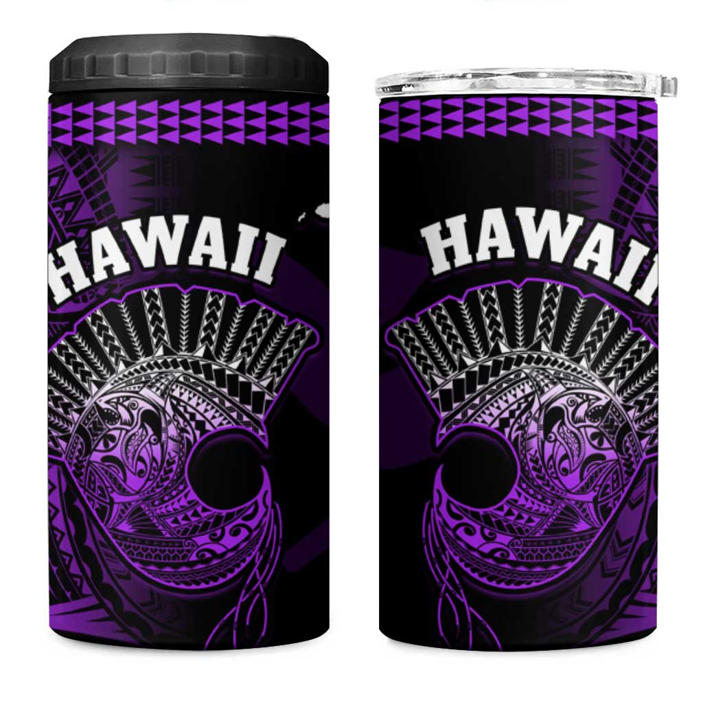 Hawaii 4 in 1 Can Cooler Tumbler Kakau Warrior Helmet Gradient Purple Polynesian LT14 One Size: 16 oz Purple - Polynesian Pride