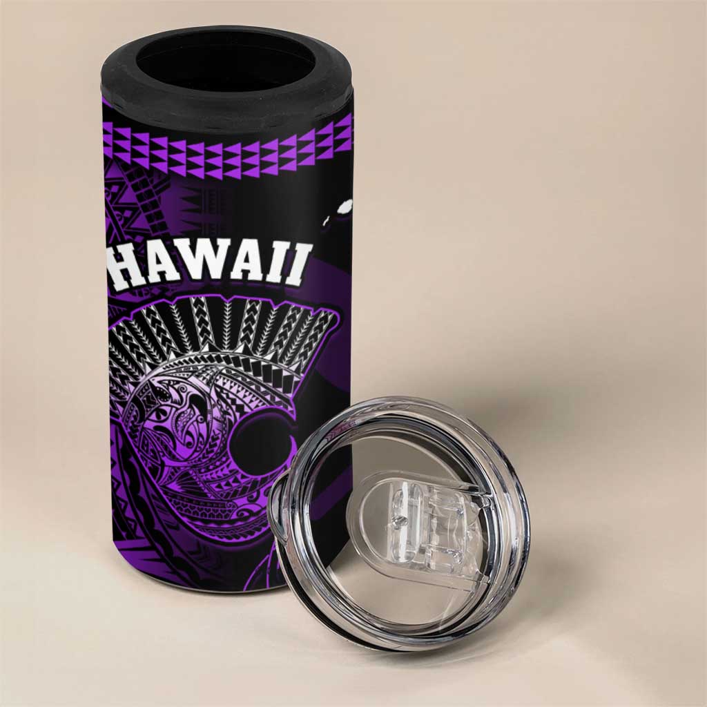 Hawaii 4 in 1 Can Cooler Tumbler Kakau Warrior Helmet Gradient Purple Polynesian LT14 - Polynesian Pride