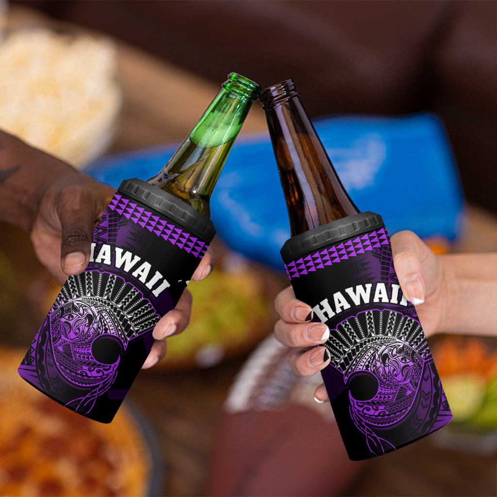 Hawaii 4 in 1 Can Cooler Tumbler Kakau Warrior Helmet Gradient Purple Polynesian LT14 - Polynesian Pride
