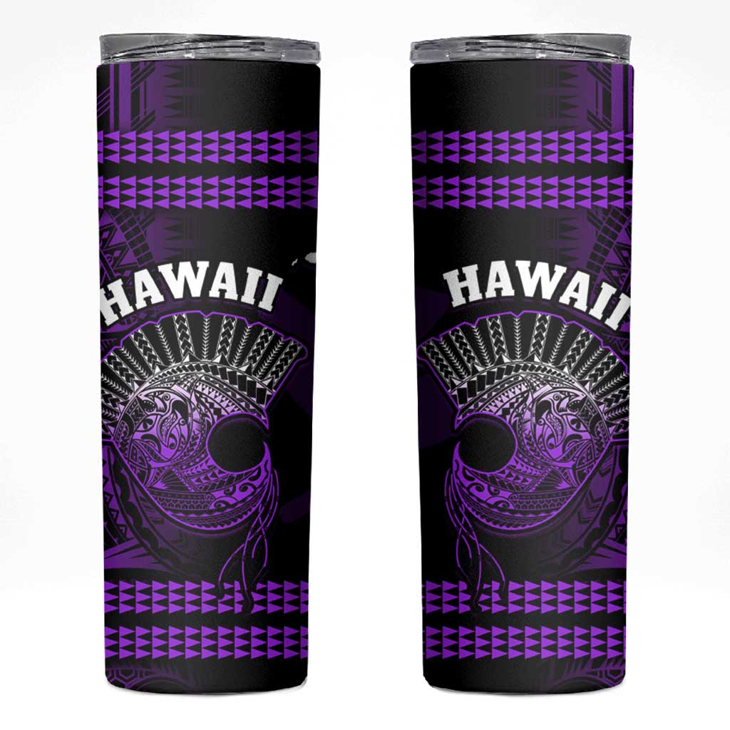 Hawaii Skinny Tumbler Kakau Warrior Helmet Gradient Purple Polynesian