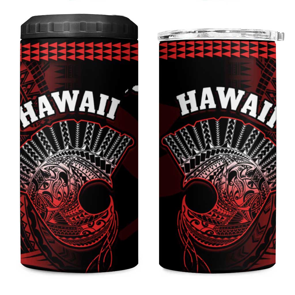 Hawaii 4 in 1 Can Cooler Tumbler Kakau Warrior Helmet Gradient Red Polynesian LT14 One Size: 16 oz Red - Polynesian Pride