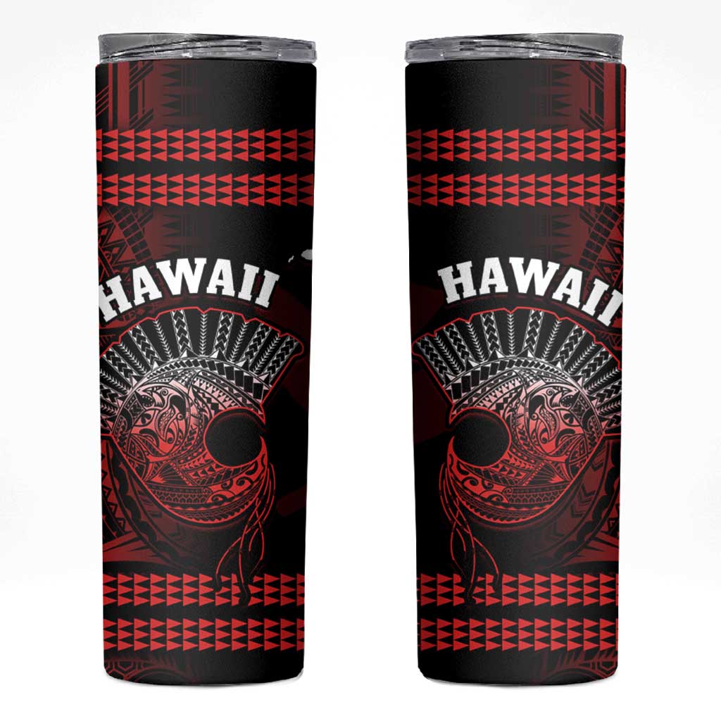 Hawaii Skinny Tumbler Kakau Warrior Helmet Gradient Red Polynesian