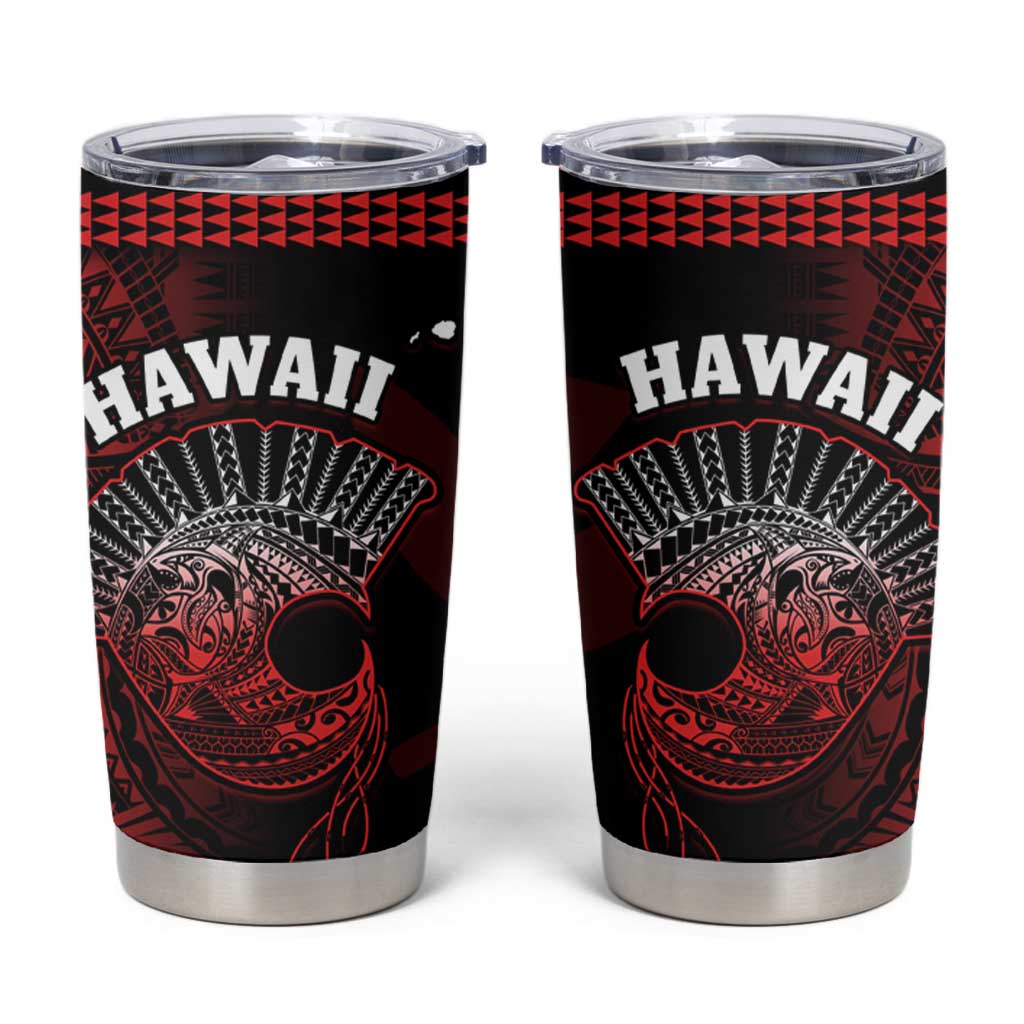 Hawaii Tumbler Cup Kakau Warrior Helmet Gradient Red Polynesian