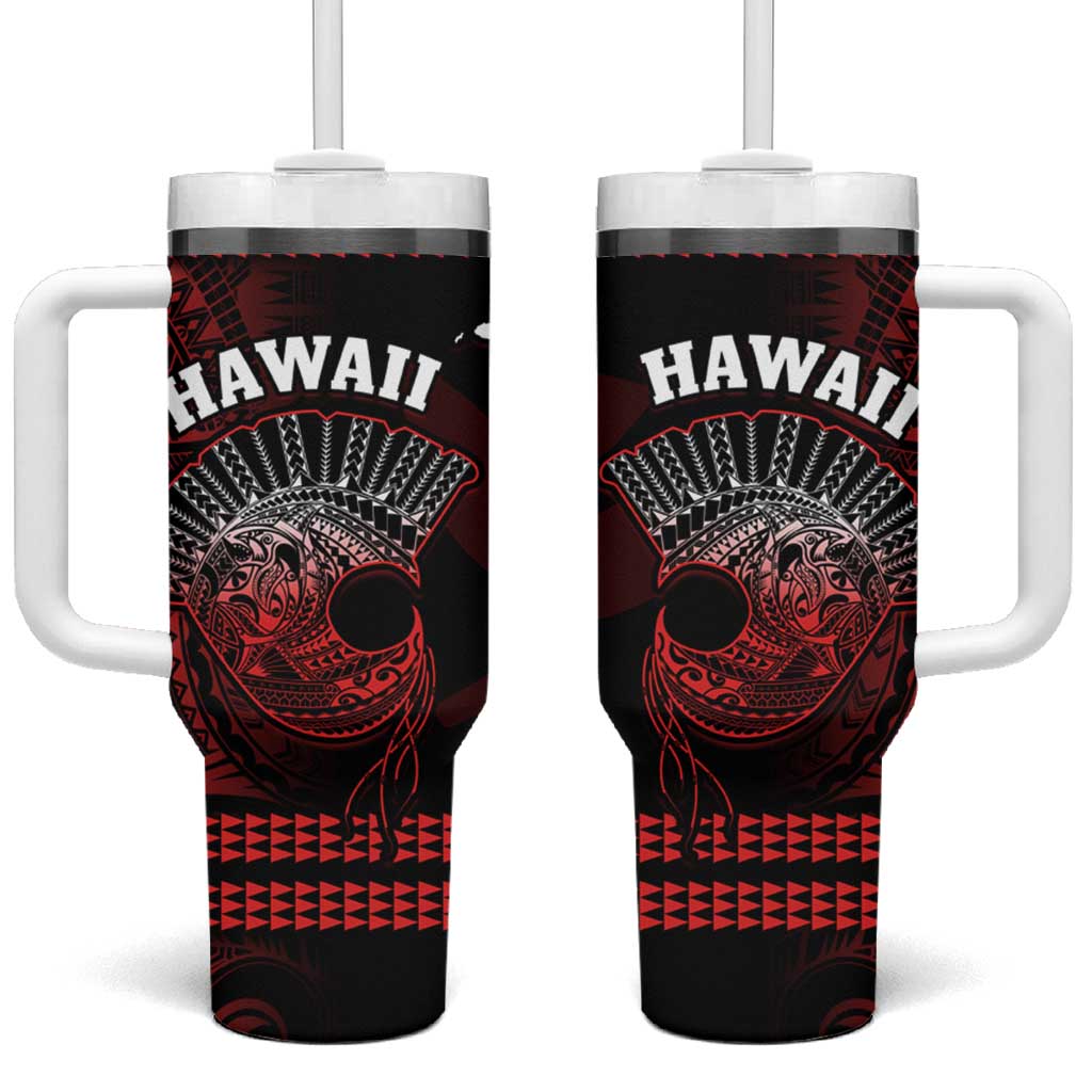 Hawaii Tumbler With Handle Kakau Warrior Helmet Gradient Red Polynesian LT14 One Size: 40 oz Red - Polynesian Pride