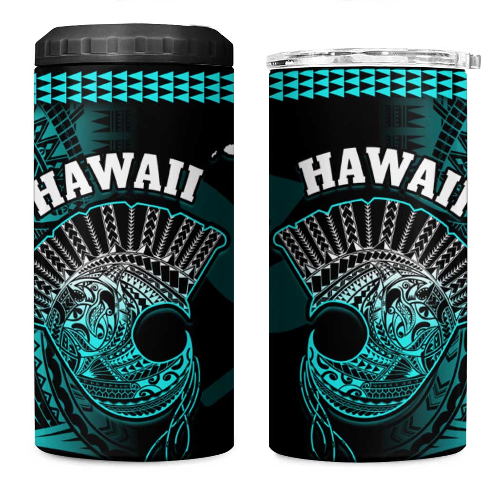 Hawaii 4 in 1 Can Cooler Tumbler Kakau Warrior Helmet Gradient Turquoise Polynesian LT14 One Size: 16 oz Turquoise - Polynesian Pride