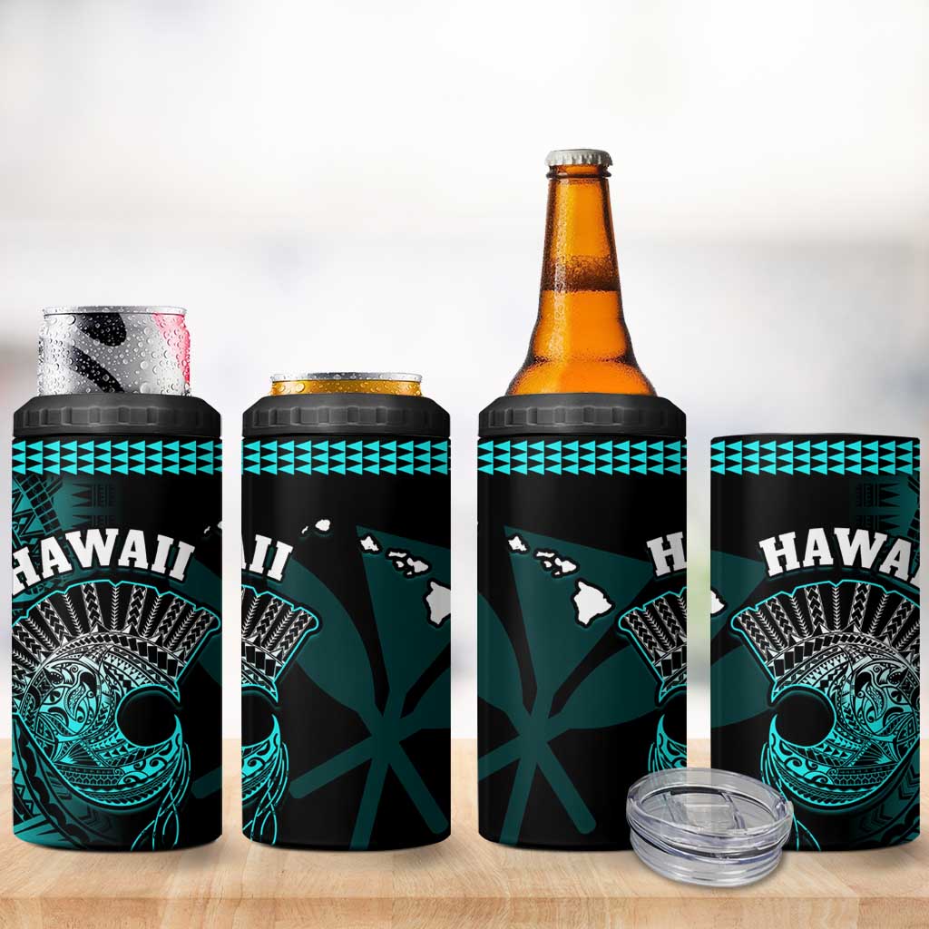 Hawaii 4 in 1 Can Cooler Tumbler Kakau Warrior Helmet Gradient Turquoise Polynesian LT14 - Polynesian Pride