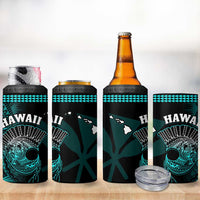 Hawaii 4 in 1 Can Cooler Tumbler Kakau Warrior Helmet Gradient Turquoise Polynesian LT14 - Polynesian Pride