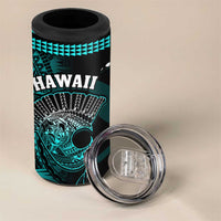 Hawaii 4 in 1 Can Cooler Tumbler Kakau Warrior Helmet Gradient Turquoise Polynesian LT14 - Polynesian Pride