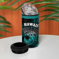 Hawaii 4 in 1 Can Cooler Tumbler Kakau Warrior Helmet Gradient Turquoise Polynesian LT14 - Polynesian Pride