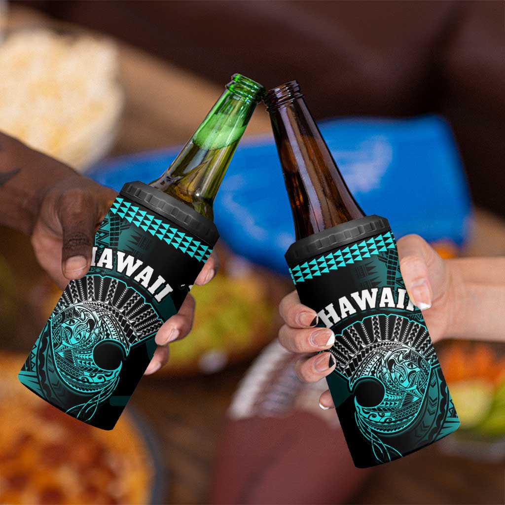 Hawaii 4 in 1 Can Cooler Tumbler Kakau Warrior Helmet Gradient Turquoise Polynesian LT14 - Polynesian Pride
