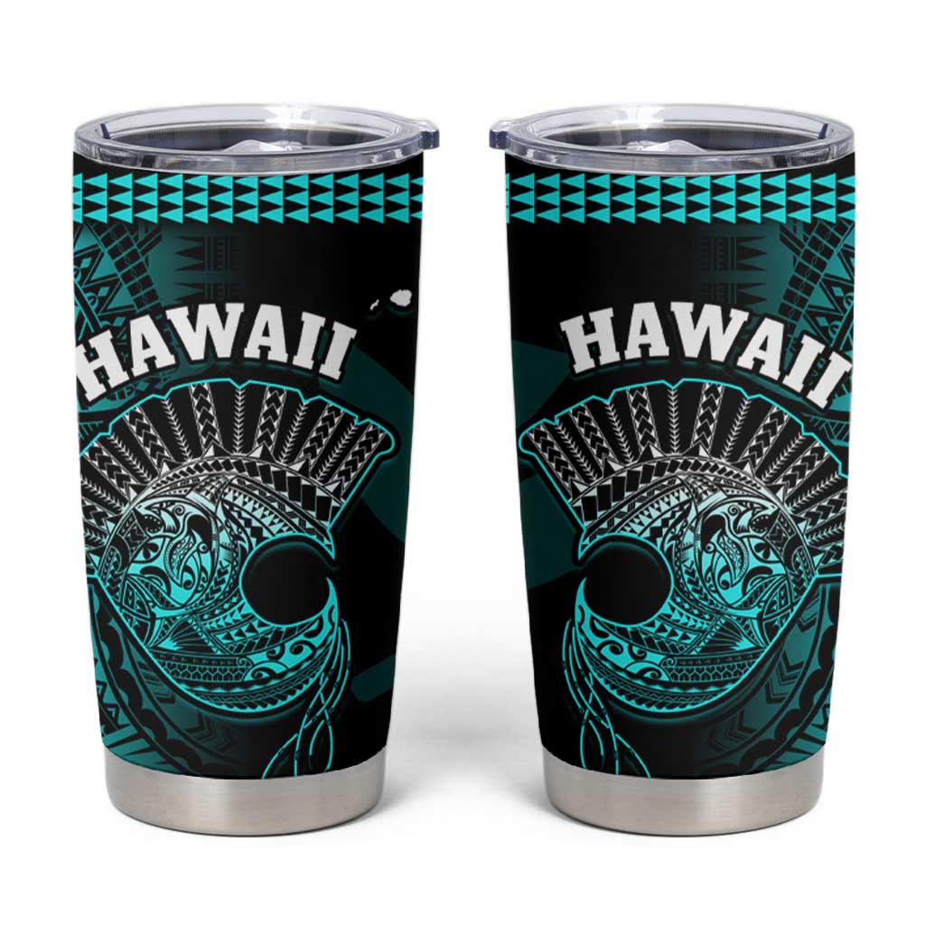 Hawaii Tumbler Cup Kakau Warrior Helmet Gradient Turquoise Polynesian LT14 Turquoise - Polynesian Pride