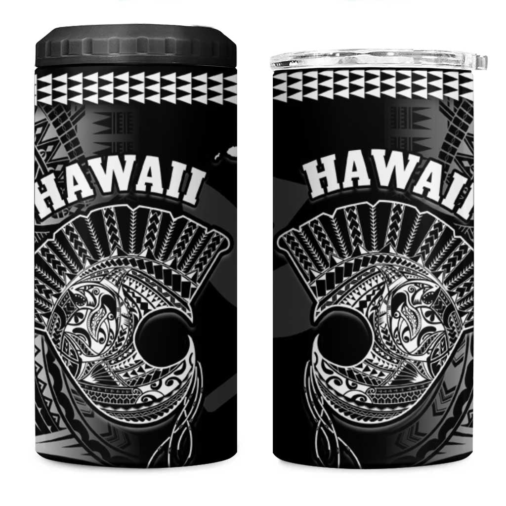 Hawaii 4 in 1 Can Cooler Tumbler Kakau Warrior Helmet Gradient Black Polynesian LT14 One Size: 16 oz Black - Polynesian Pride