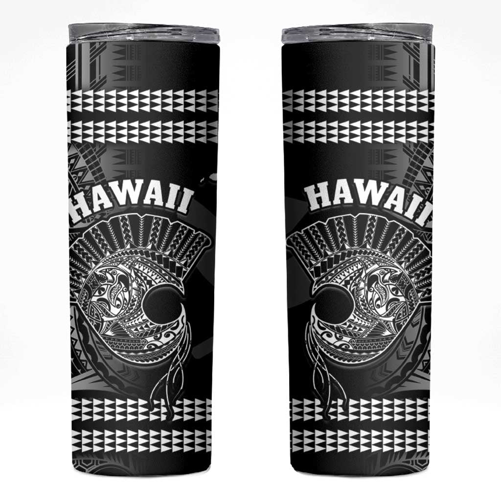 Hawaii Skinny Tumbler Kakau Warrior Helmet Gradient Black Polynesian