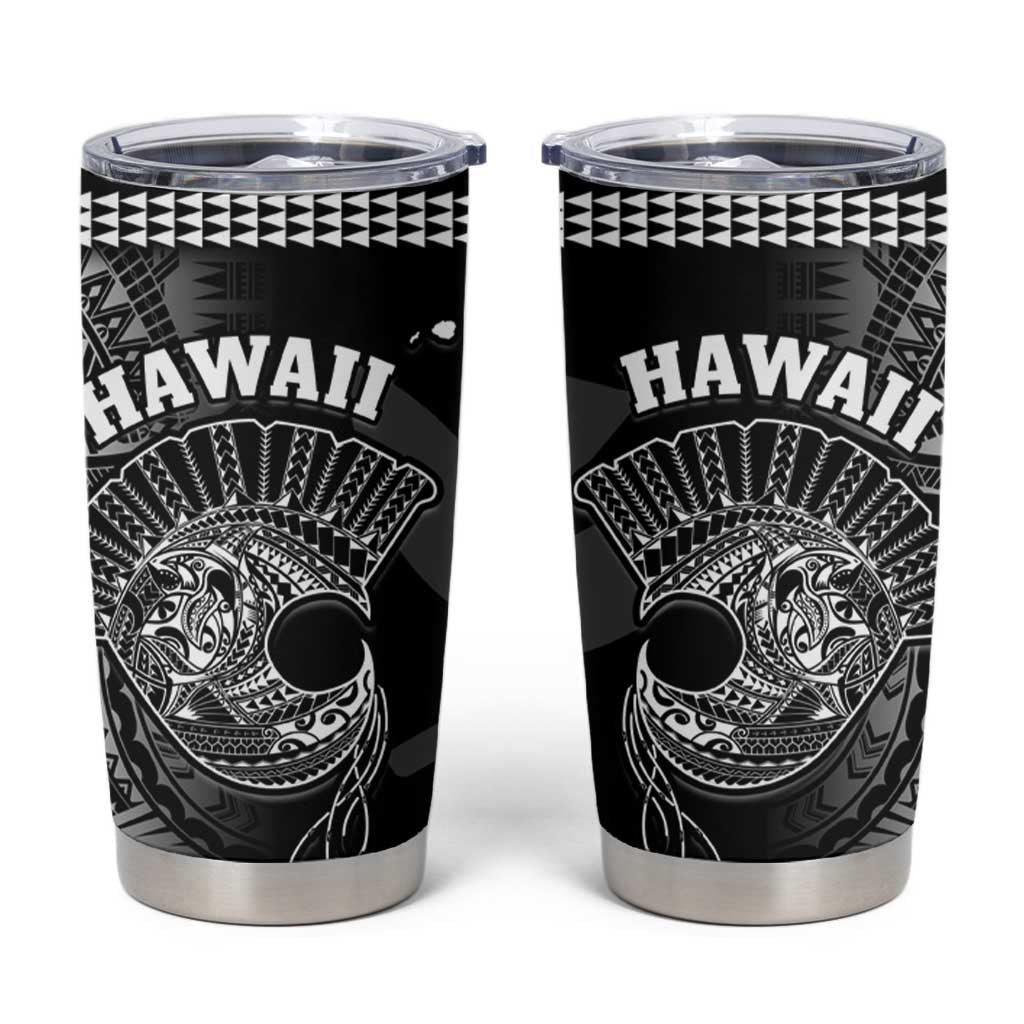 Hawaii Tumbler Cup Kakau Warrior Helmet Gradient Black Polynesian