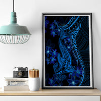 Blue Polynesia Shark Tattoo Canvas Wall Art With Polynesian Plumeria LT14 - Polynesian Pride