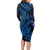 Blue Polynesia Shark Tattoo Long Sleeve Bodycon Dress With Polynesian Plumeria LT14 - Polynesian Pride