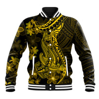 Gold Polynesia Shark Tattoo Baseball Jacket With Polynesian Plumeria LT14 Unisex Gold - Polynesian Pride