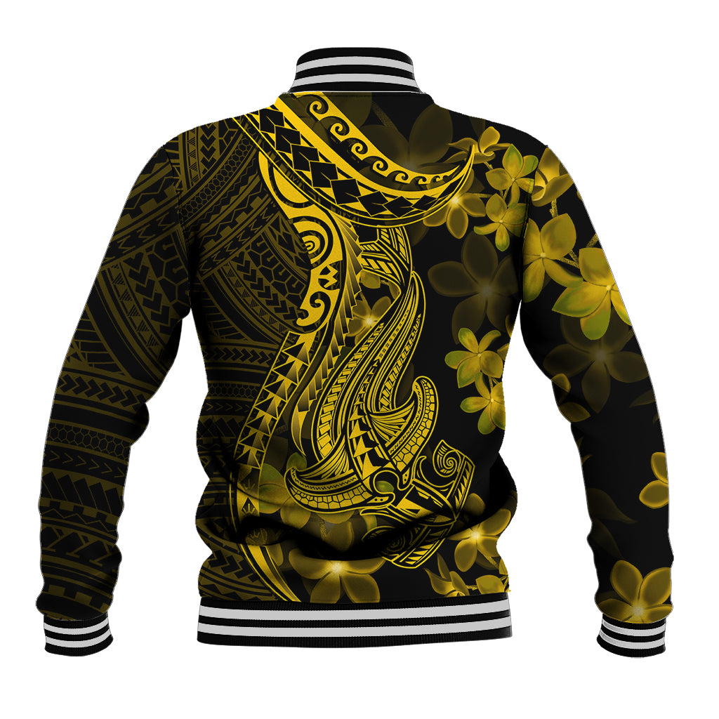 Gold Polynesia Shark Tattoo Baseball Jacket With Polynesian Plumeria LT14 - Polynesian Pride