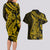 Gold Polynesia Shark Tattoo Couples Matching Long Sleeve Bodycon Dress and Hawaiian Shirt With Polynesian Plumeria LT14 - Polynesian Pride