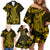 Gold Polynesia Shark Tattoo Family Matching Off Shoulder Short Dress and Hawaiian Shirt With Polynesian Plumeria LT14 - Polynesian Pride