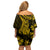 Gold Polynesia Shark Tattoo Family Matching Off Shoulder Short Dress and Hawaiian Shirt With Polynesian Plumeria LT14 - Polynesian Pride