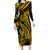 Gold Polynesia Shark Tattoo Long Sleeve Bodycon Dress With Polynesian Plumeria LT14 Long Dress Gold - Polynesian Pride