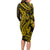 Gold Polynesia Shark Tattoo Long Sleeve Bodycon Dress With Polynesian Plumeria LT14 - Polynesian Pride