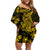 Gold Polynesia Shark Tattoo Off Shoulder Short Dress With Polynesian Plumeria LT14 Women Gold - Polynesian Pride