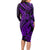 Purple Polynesia Shark Tattoo Long Sleeve Bodycon Dress With Polynesian Plumeria LT14 - Polynesian Pride