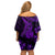 Purple Polynesia Shark Tattoo Off Shoulder Short Dress With Polynesian Plumeria LT14 - Polynesian Pride