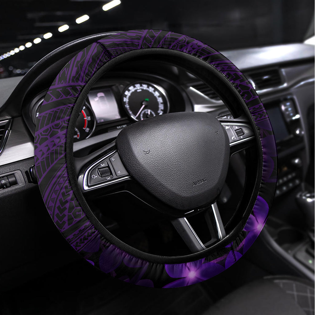 Purple Polynesia Shark Tattoo Steering Wheel Cover With Polynesian Plumeria