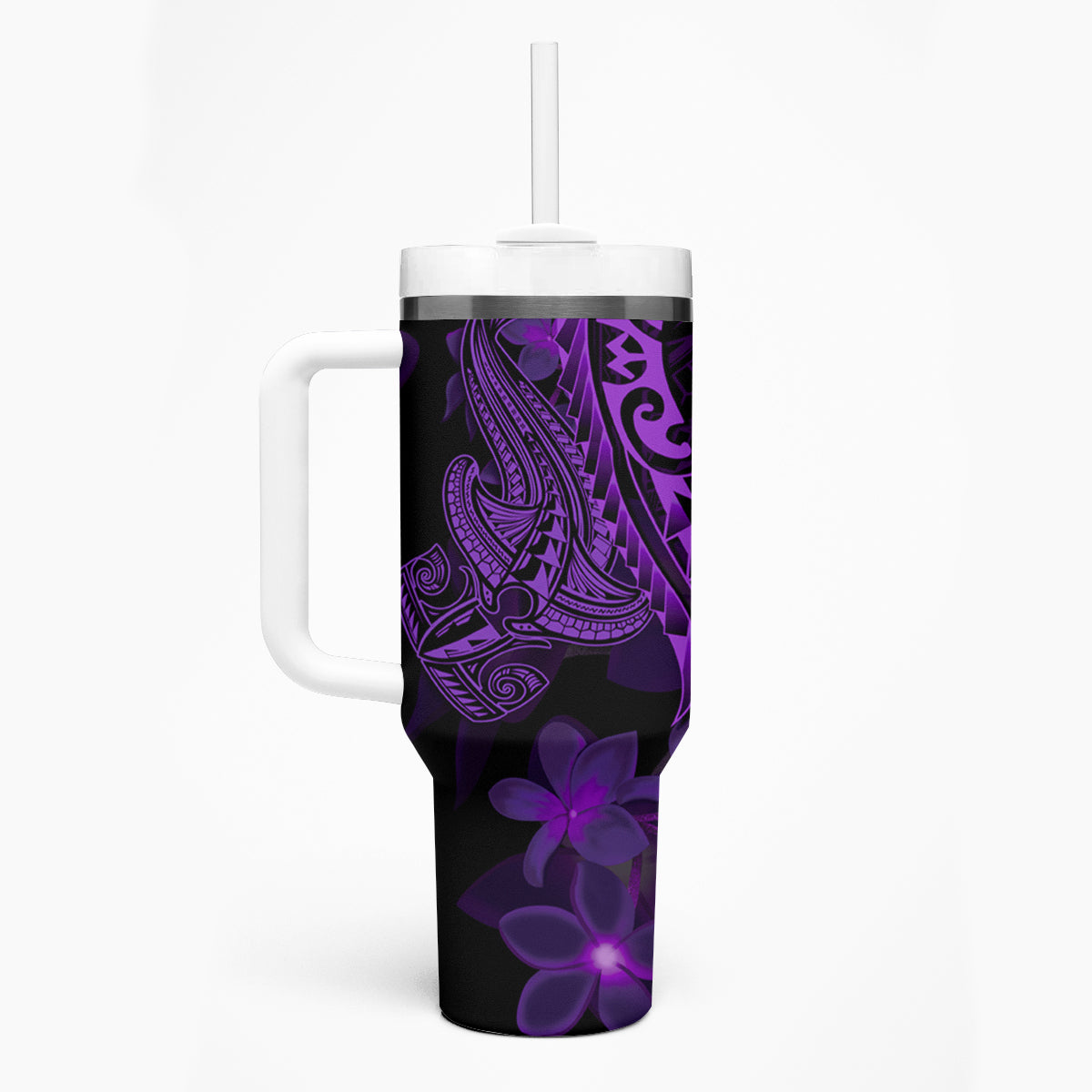 Purple Polynesia Shark Tattoo Tumbler With Handle With Polynesian Plumeria LT14 - Polynesian Pride