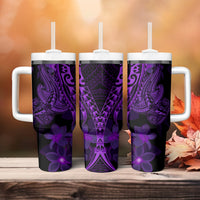 Purple Polynesia Shark Tattoo Tumbler With Handle With Polynesian Plumeria LT14 - Polynesian Pride