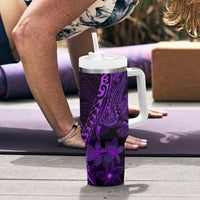 Purple Polynesia Shark Tattoo Tumbler With Handle With Polynesian Plumeria LT14 - Polynesian Pride