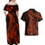 Red Polynesia Couples Matching Off Shoulder Maxi Dress and Hawaiian Shirt Shark Tattoo With Polynesian Plumeria LT14 - Polynesian Pride