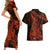 Red Polynesia Couples Matching Short Sleeve Bodycon Dress and Hawaiian Shirt Shark Tattoo With Polynesian Plumeria LT14 - Polynesian Pride