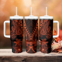 Red Polynesia Tumbler With Handle Shark Tattoo With Polynesian Plumeria LT14 - Polynesian Pride