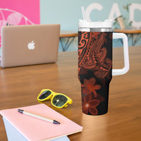Red Polynesia Tumbler With Handle Shark Tattoo With Polynesian Plumeria LT14 - Polynesian Pride