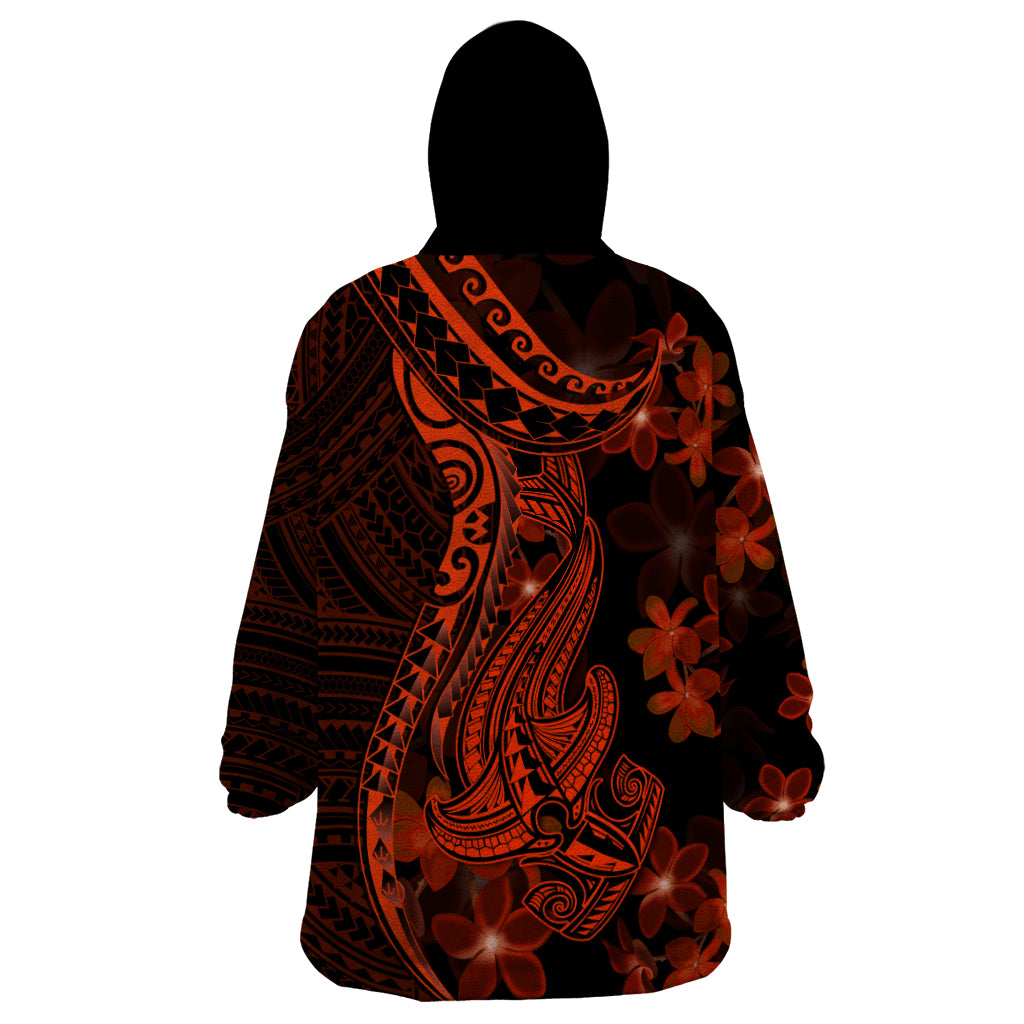 Red Polynesia Wearable Blanket Hoodie Shark Tattoo With Polynesian Plumeria LT14 - Polynesian Pride