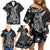 Black Polynesia Family Matching Off Shoulder Short Dress and Hawaiian Shirt Shark Tattoo With Polynesian Plumeria LT14 - Polynesian Pride